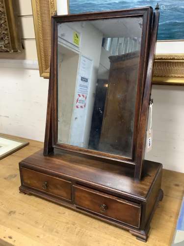 A George III mahogany two drawer box base toilet mirror, wid...