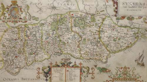 William Kip after Johannes Norden, Map of 'Sussexia', 23 x 4...