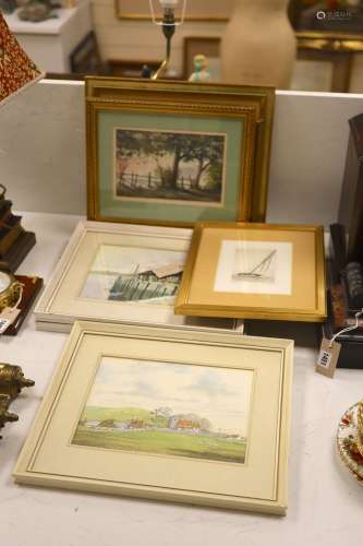 John Moss (20th century), three watercolours of Sussex and s...