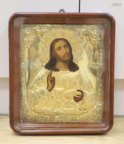 Russian School, tempera on panel, Icon of Christ with gilt o...
