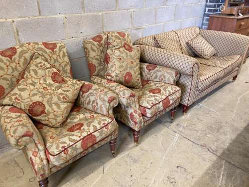 A Victorian style two seater sofa and a pair of armchairs, s...