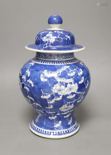 A 19th century Chinese blue and white prunus jar and cover, ...