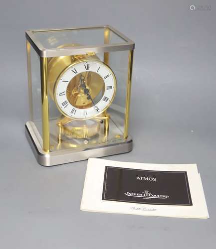 A Jaeger le Coultre Atmos mantel clock, in silvered and gilt...