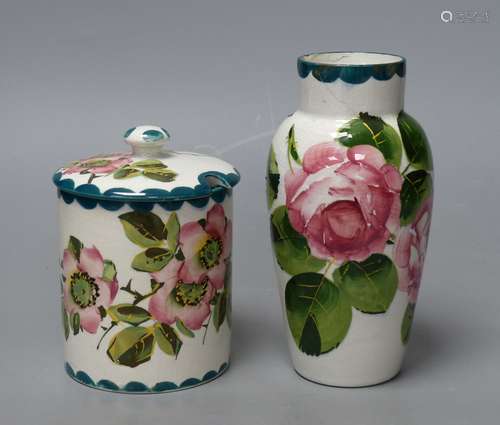 A Wemyss cabbage rose vase and an apple blossom sugar pot, t...