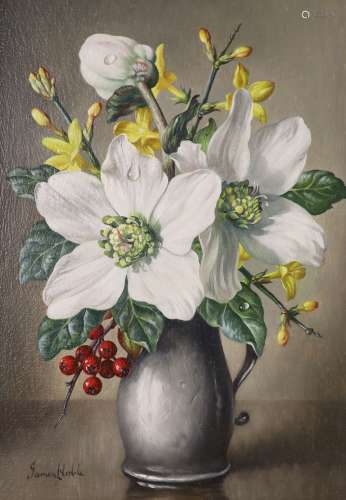 James Noble (1919-1989), oil on panel, 'Christmas Roses, Win...