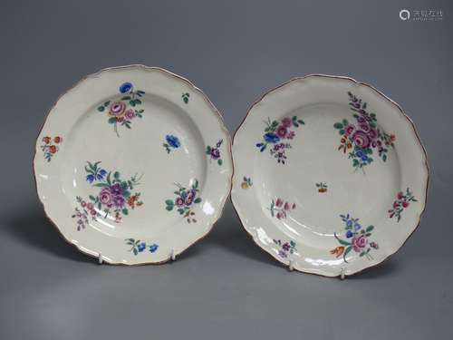 A pair of Royal Worcester silver shaped plates with flowers,...