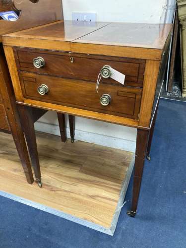 A George III satinwood banded mahogany enclosed wash stand, ...