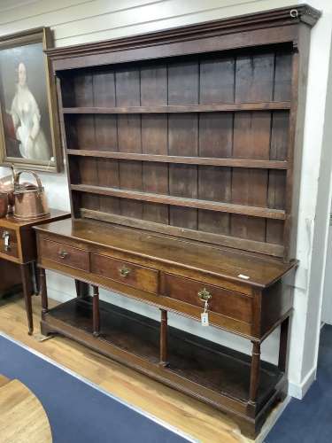 A mid 18th century oak potboard dresser, width 181cm, depth ...