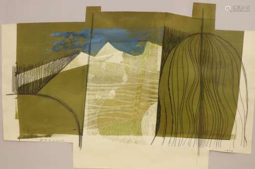 R. J. Lloyd, mixed media, Abstract landscape, signed and dat...
