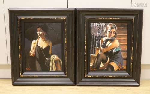 Fabian Perez, two hand embellished giclee canvases, Night Wa...