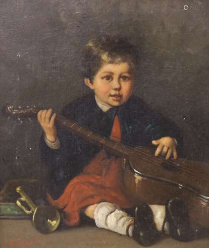 A. Gilbert (19th C.), oil on canvas, Portrait of a boy holdi...