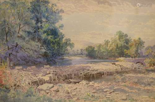 George Wolfe (1834-1890), watercolour, River landscape with ...