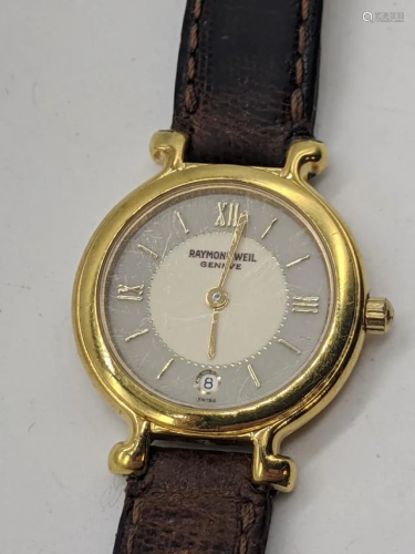 A Raymond Weil 18ct gold plated ladies wristwatch,