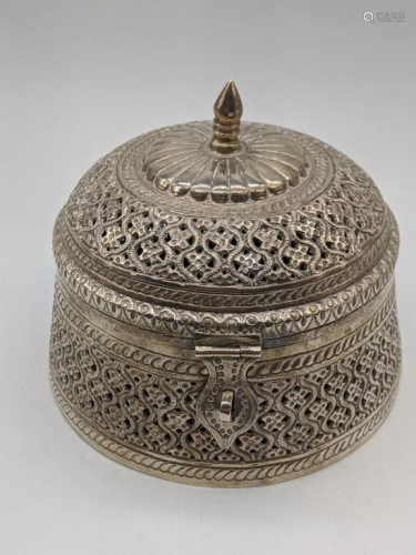 A large Middle Eastern silver incense box, stamped 900,