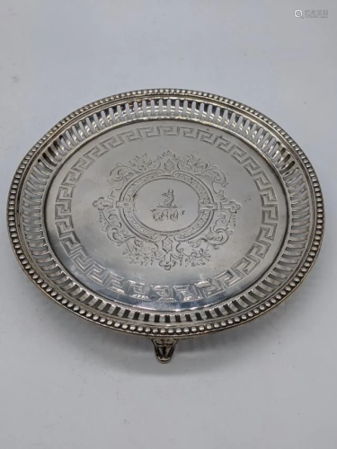 A Victorian silver salver, pierced outer with etched