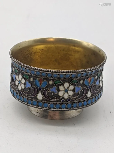 A late 19th century Russian silver enamel salt, H.3cm