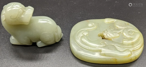 A Chinese jade carved paperweight, L.6.5cm together