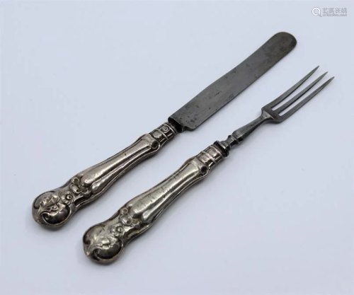 A 19th Century Austrian silver knife and fork set,