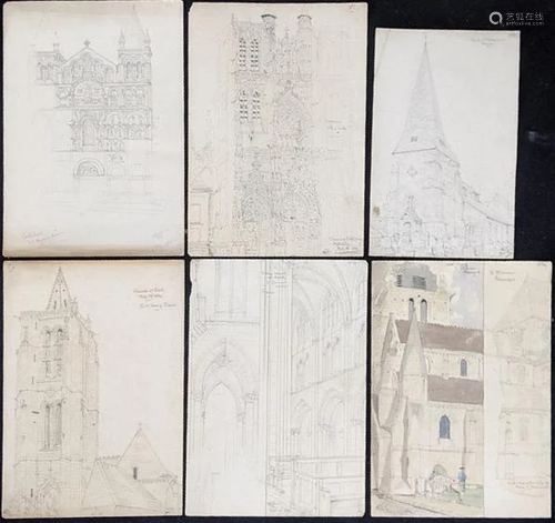 A collection of 19th century pencil drawings of