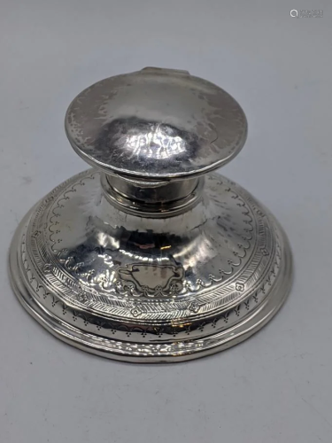 An Art Nouveau silver inkwell, planished finish,