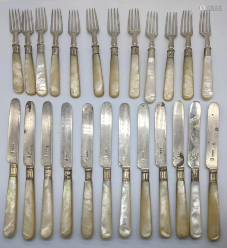 A collection of silver and mother of pearl knives and
