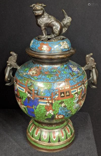 A 19th century Chinese enamelled bronze vase, twin