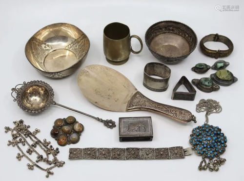 A collection of Indian silver items to include tea