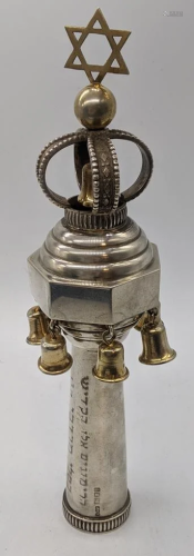 A single silver Torah bell (Rimon), gilt bells