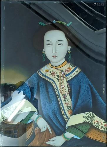 A 19th century Chinese reverse glass painting of a