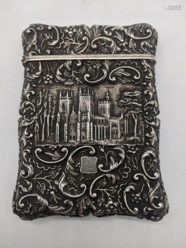 A 19th century silver card case, decorated with a