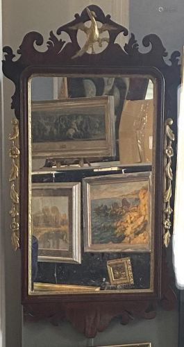 A Georgian mahogany fretwork cut wall mirror H.93.5cm