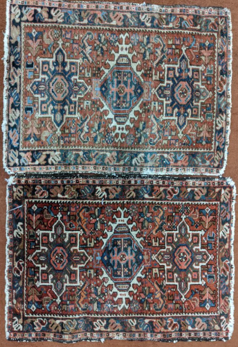 A pair of red ground prayer rugs, 80cm x 59cm (each)