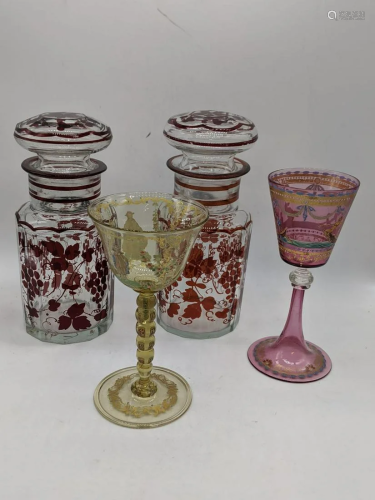 A collection of Bohemian-style glassware to include two