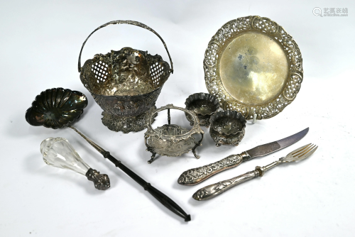 Various Continental white metal items