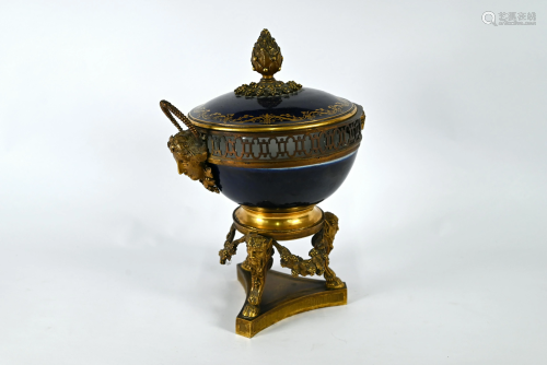 A 19th century Continental large ormolu and porcelain