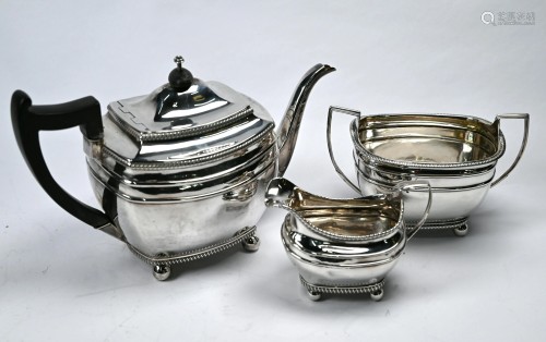 George III matched silver three-piece tea service
