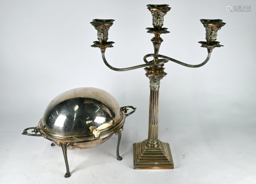 Electroplated classical column candelabrum and a