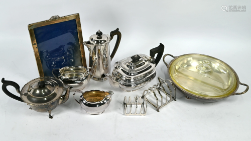 Silver teapot and photograph frame, to/w ep tablewares
