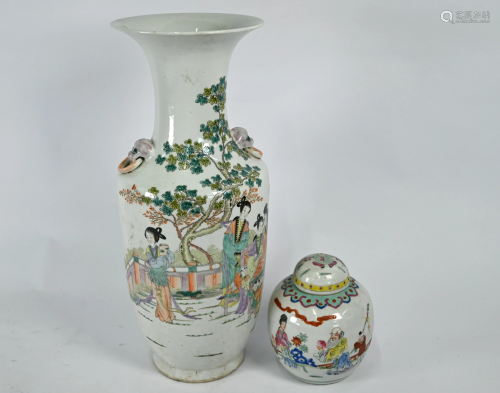 A 19th century Chinese famille rose vase and ginger