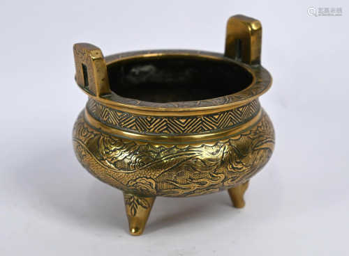 A 19th century Chinese brass censer with Xuande mark,