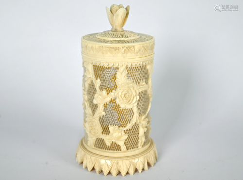 A Chinese ivory cricket cage and cover