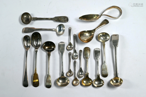 Georgian and later silver salt and mustard spoons, etc.