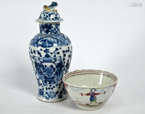 An 18th century Chinese famille rose tea bowl and blue