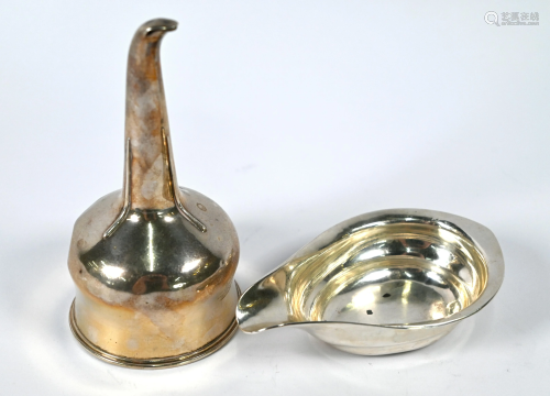 George III silver pap-boat & wine funnel