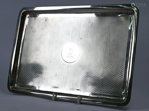 Engine-turned silver rectangular trinket-tray