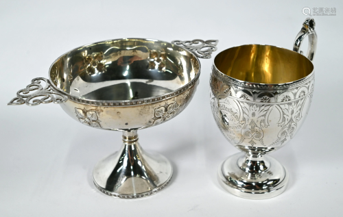 Victorian silver stemmed mug and Gothic chalice