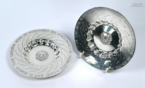 Pair of heavy silver 1937 Coronation dishes