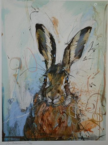 Three unframed prints of hares