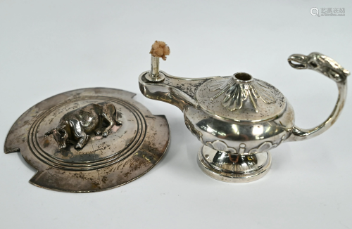 Edwardian silver 'Aladdin's Lamp' table lighter &