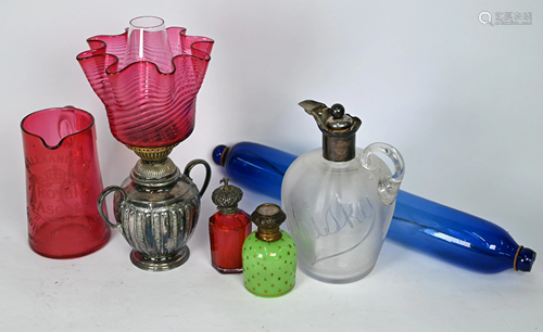 Victorian glass whiskey jug and other items